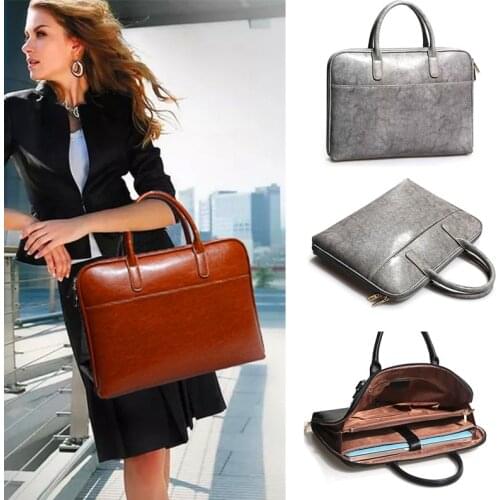 Womens Briefcase Female Genuine Leather Business handbags Messenger Bag Leather Laptop Shoulder Bag for Computer/ Document Bags