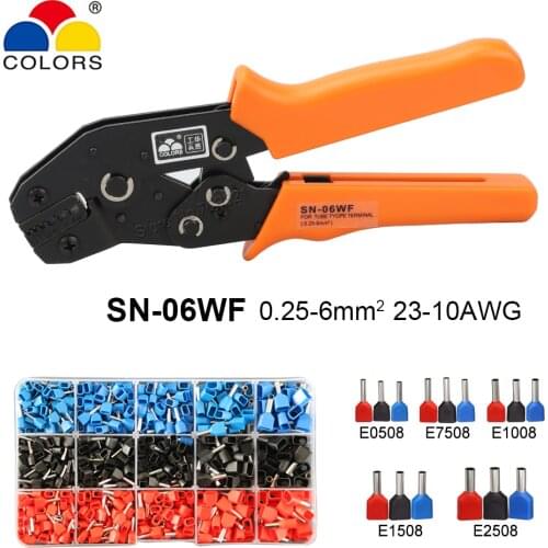 SN-06WF Crimping Pliers 0.25-6mm2 Tube Insulated Dual Wire Connector Tublar Terminals Kits 23-10AWG Multitools Clamp Set