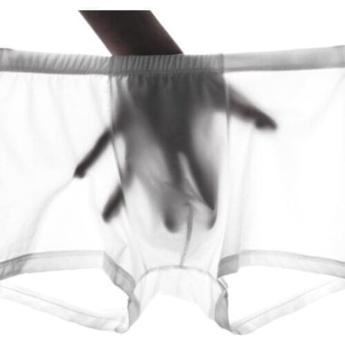 Transparent Solid Color Ice Silk Mens Underwear Boxer Briefs Seamless 3D Ultra Thin Comfortable Breathable Quick-Drying Panties