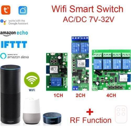 TUYA Relay Smart Switch Wifi Remote Control Wireless Moudle 1CH 2CH 4CH AC DC 7V to 32V Rele RF Receiver Inching Self-locking