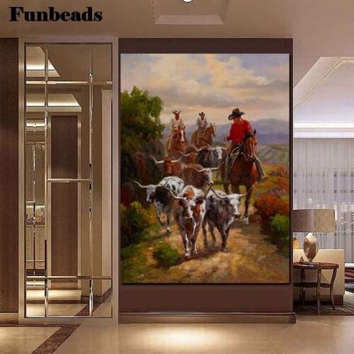 Cowboy Knight Herding the Cows DIY diamond mosaic rhinestone embroidery painting drills square round stones cross stitch FF500