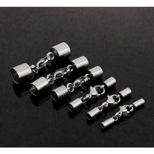 Stainless Steel Fit 2mm 3mm 4mm 5mm 6mm 8mm Hole Cord End Caps For Necklace Bracelet Connectors Clasp Accessories Length: 37mm