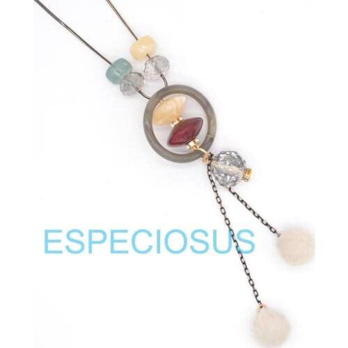 New Jewelry Gold Color Crystal Mix Color Pendant Imitation Rabbit Hiar Women Decorative Sweater Lady Long Chain Girls Necklace