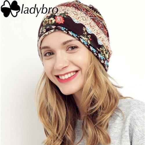 Ladybro Autumn Female Hat Cap Women Beanies Hat Print Kerchief Brand Quality Feminino Hat For Girl Casual Beanie Bonnet Femme