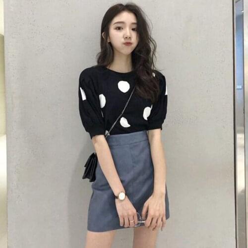 2020 Summer New Fashion White Dot Shirt + Short Skirt Two-piece Suit Women