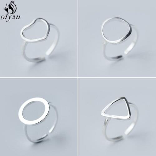 Oly2u Simple Geometry Opening Finger Rings for Women Girls Adjustable Heart Round Triangle Open Ring Wedding Jewelry anel