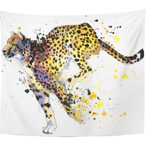 Animal Cheetah Watercolor Splash Zoo Wildlife African Cat Celebrate Tapestry Home Decor Wall Hanging for Living Room Bedroom