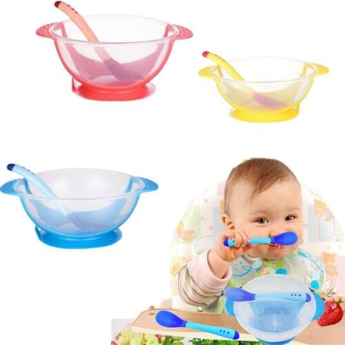 1Pc Antiskid Suction Cup Feeding Bowl for Baby Infant with Double Ear Shaped Handles Kids Children Training Spoon Bowl Set