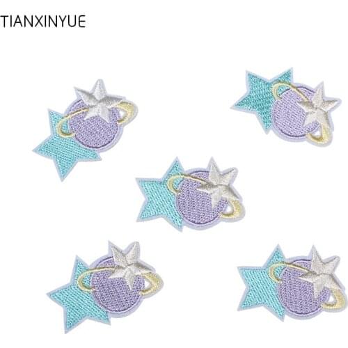 TIANXINYUE 20Pcs Star Moon patch Embroidered Iron On Badges Patches For Clothing Cartoon Motif Applique Sticker