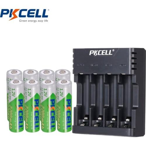 Pkcell 8pcs AA 2200mah NI-MH 1.2V rechargeable batteries aa battery lsd rechargeable battery with aa dispay battery charger