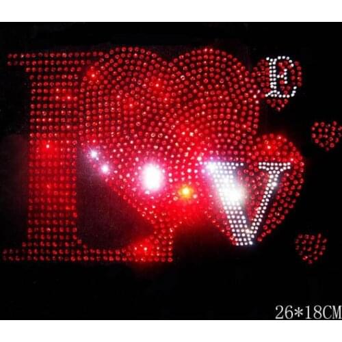 Big red heart hot fix rhinestones hot fix iron on iron on crystal transfers design patches appliques for shirt
