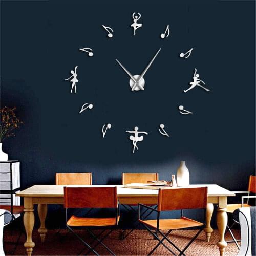 Ballerinas Wall Decor DIY Large Wall Clock Ballet Dancers Music Notes Giant Wall Clock Modern Design Ballet Music Lovers Gift
