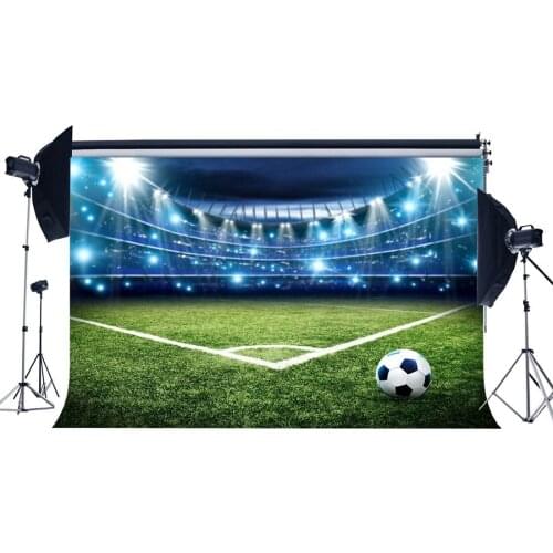 Stadium Backdrops Shining Stage Lights Interior Green Grass Meadow Photography Background Football Field Backdrop