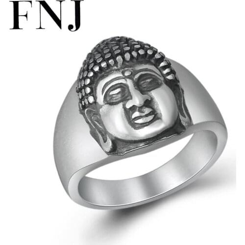 FNJ 925 Silver Buddha Ring New Fashion Punk Jewelry Original S925 Sterling Silver Rings for Men Size 7.5-10.5 bague