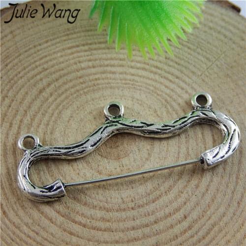 Julie Wang 8PCS Retro Big Bow Shape Brooch Pin Antique Silver Charms Fit Women Pendant Necklace Jewelry Making Accessory