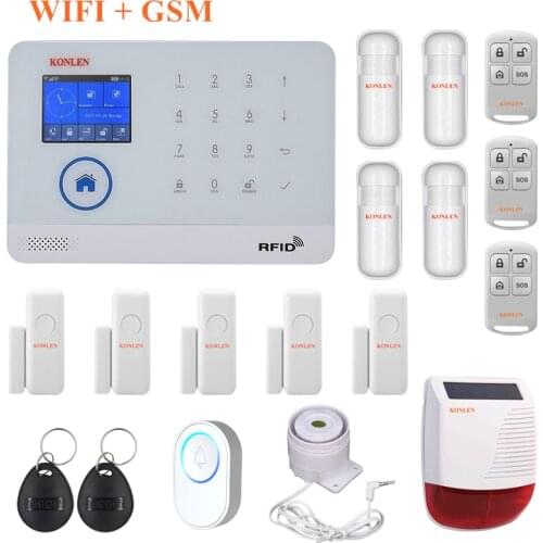 KONLEN Tuya WIFI GSM RFID Security Home Intruder Alarm System Wireless Russian Spanish Voice Solar Siren Smoke Door Sensor