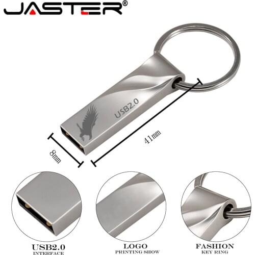 JASTER USB Flash Drive 64GB 32GB Metal Pen Drive Stainless Steel USB Memory Stick 8GB 16GB 4GB USB 2.0 Pendrive Key Ring gift