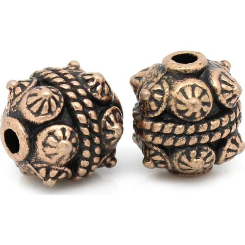 DoreenBeads Zinc metal alloy Spacer Beads Cylinder Antique Copper Pattern Pattern About 11mm x 10mm ,Hole:Approx 2mm,4 PCs