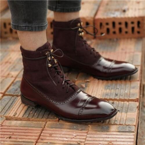 Mens PU Leather Elegant Carved Chelsea Lace Up Boots Classic Boots Ankle Men Boots Casual Fashion Winter Combat Boots