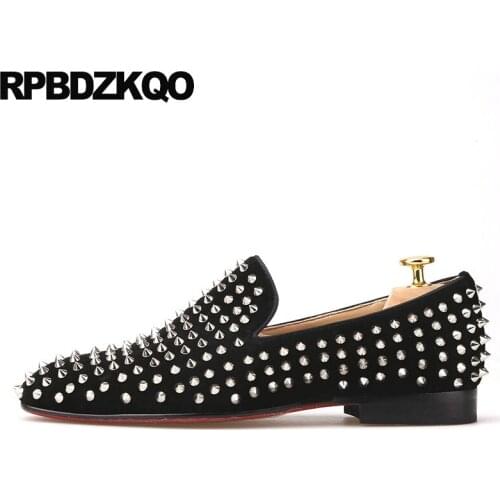 Shoes Brand Famous Rivet Stud Big Size 47 Suede Loafers European Street Style Prom Party Square Toe Spike Dandelion Men Black 46