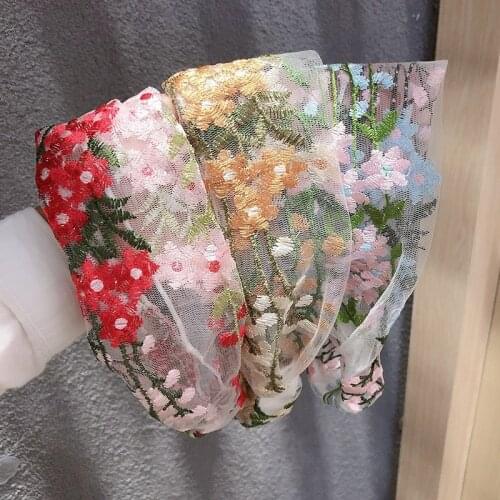 New Vintage Handmade Yarn Embroidery Headband Lace Flower Hairband Girl Mesh Turban Elastic Headdress for women Hair Accessories