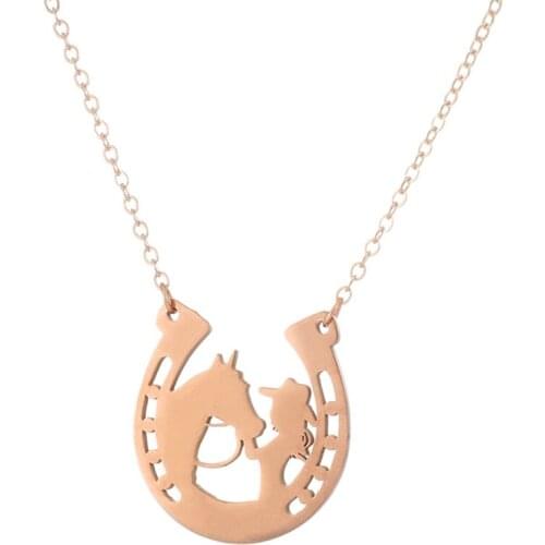 New Stainless Steel Horseshoe Shape Pendant Necklace Horse And Girl Necklace Jewelry Gift