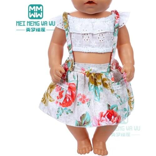 Clothes for doll fit 43cm baby toy new born doll and American doll Fashion Shirt + printed strap skirt