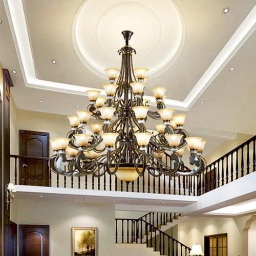 Hotel Compound Building Large Chandelier American style Living Room Iron Chandeliers European style Three Layers Hanging Lamps