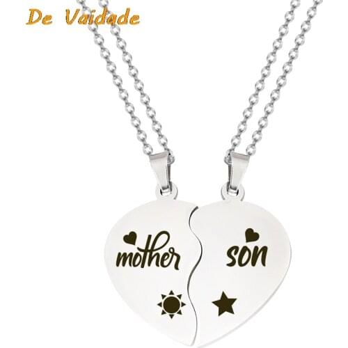 2 PCS In 1 Color Mama Mini Mothers Baby Mothers Day Love Titanium Steel Necklace Chain Torque Pendant