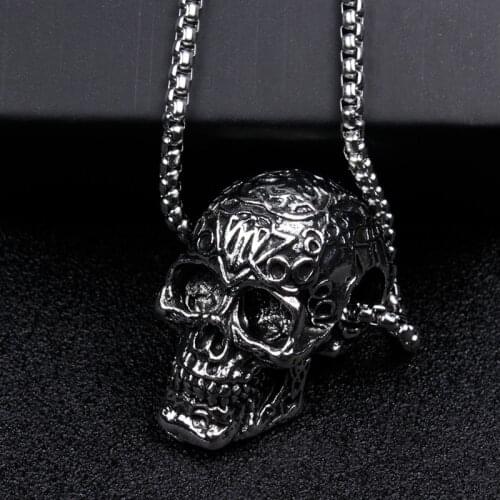 Creative Personality Gothic Skeleton Pendant Necklace Long Titanium Steel Box Chain Hip-Hop Man Necklace Unique Design Jewelry