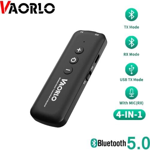 VAORLO Bluetooth 5.0 Receiver Transmitter Stereo Wireless Audio Adapter With Mic Handsfree Calling USB 3.5mm AUX RCA Low latency