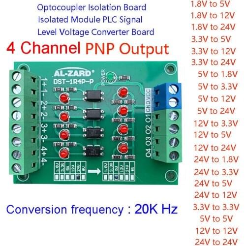 Hisonauto AL-ZARD Optocoupler Isolation Board Isolated Module PLC Signal Level Voltage Converter Board PNP 1.8-24V 2-4-8Channel