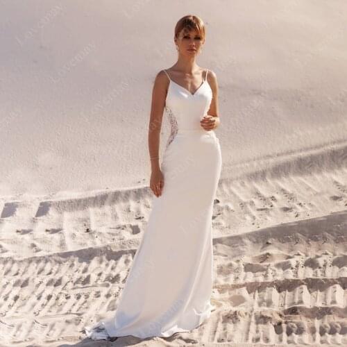 Simple Beach Mermaid Wedding Dresses for Bride Lace Appliques V Neck Boho Bridal Gowns Vestidos De Novia Spaghetti Straps