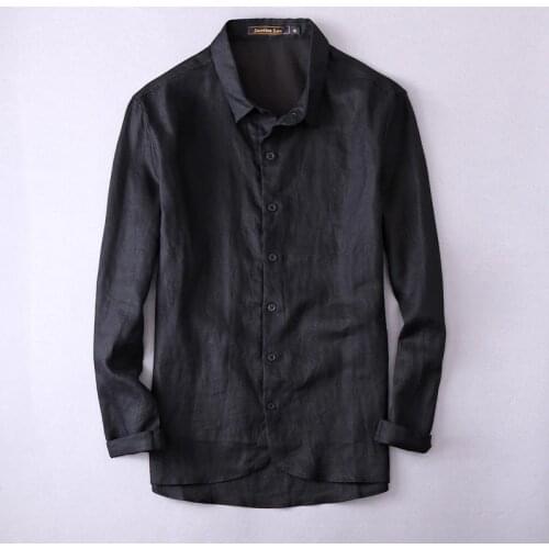 New brand long men linen shirt black fashion flax men shirts long-sleeved autumn shirt mens fashion solid shirts male camisa big