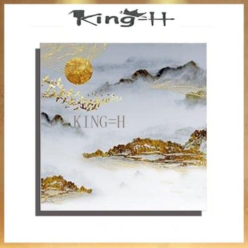 Hand-painted Large Size Golden Blue Mountain Landscape Abstract Canvas Poster Oil Painting For Living Room modern home