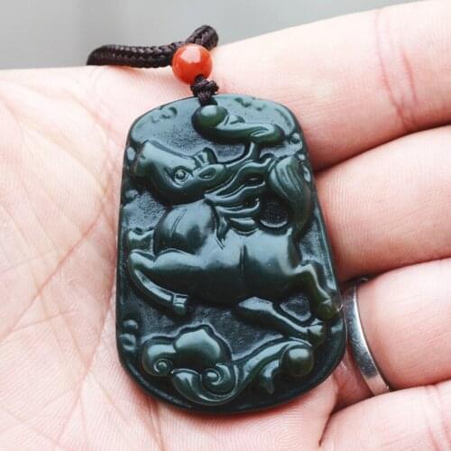 Certificate) Natural Green Nephrite Pendant Running Horse Zodiac Horse Jade Pendant Necklace Mens Jewelry Free Rope