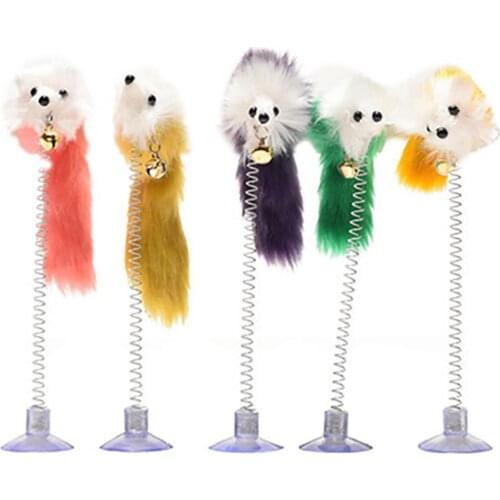 Lovely Sucker Spring Plush Mouse Pet Cat Kitten Teasing Play Interactive Toy Cat Supplies Accessories Toys