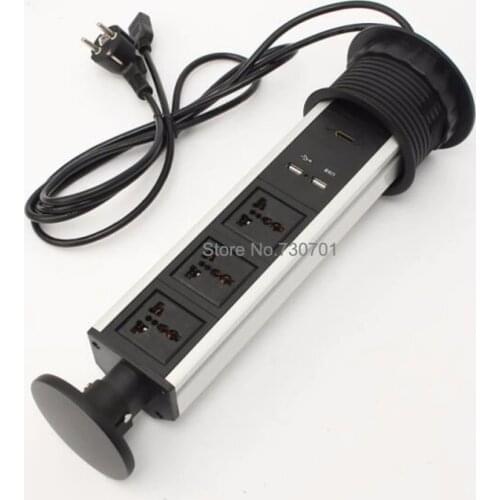 HDMI cable charge USB pop up hidden socket for home office meeting table with female cable cord
