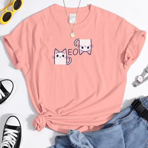Cute Cartoon Cat Meow Letter Simple Style Print Women T Shirts Anime Clothes Oversize Tshirt Spring Summer Vogue Female t-Shirt