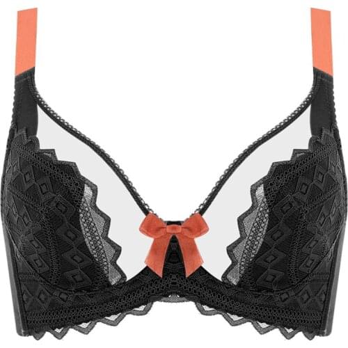 Ultra-thin Womens Sexy 3/4 Cup Non-padded Underwire Lace Embroidery Minimizer Bra Adjustable Straps Lingerie 34 36 38 40 B C D E