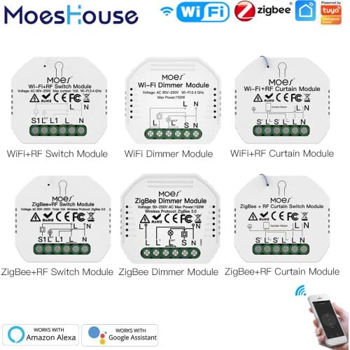 MoesHouse Smart ZigBee WiFi Switch Module Dimmer Curtain Switch Smart Life App Remote Control Alexa Google Home Voice Control