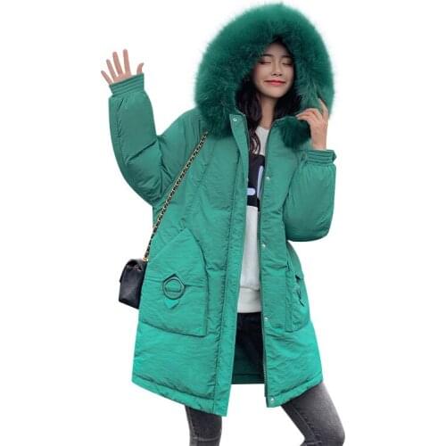 Big Fur Collar Fashion Cotton Coat Women Winter Womens 2020 Padded Parkas Mujer Hooded Long Sleeve Zipper Pocket Overcoat Z860