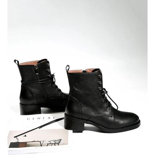 GUIDIBASIC Martin Boots 2021 Winter Round Toe Thick Heel Genuine Leather Platform Shoes Mid-Heel Ankle Boots For Women