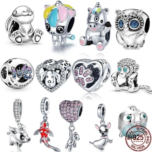 Hot sale 925 sterling silver blue zircon kitty blue CZ amulet beads beaded charm suitable for original pandora bracelet ladies f