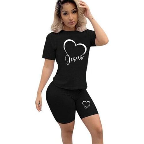 Women Tracksuit Summer O-Neck T-Shirt and Short Pants Print Casual Suit Crop Top Tees Shorts Joggers Outfits Female New Sets