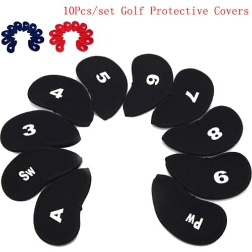 10Pcs/set Golf Iron Head Covers Iron Putter Protective Black Window Golf Club Iron Head Protector Golf Accessories