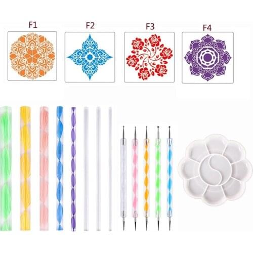 18pcs/set Mandala Dotting Tools for DIY Painting Rock Stone Pen Stencil Template Brush Tray Art Kit