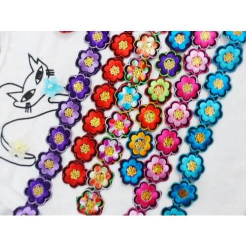 3.8cm muticolor fabric sequins iron on embroidered patch applique trim flower applique cosplay decoration supplies