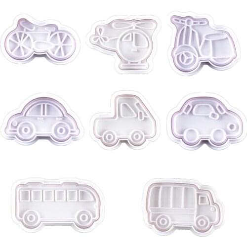3D Cookie Cutter Car Bicycle Vehicle Biscuit Mold Baking Hand Stamp Press Plunger Sugarcraft Cookie Fondant Cutters