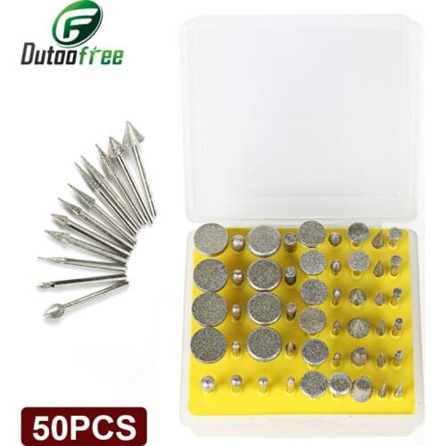50Pcs Diamond Coated DIY Metalworking Grinding Grinder Head Glass Burr DREMEL Rotary Tools for Stone Ceramic Glass Carbide Gem